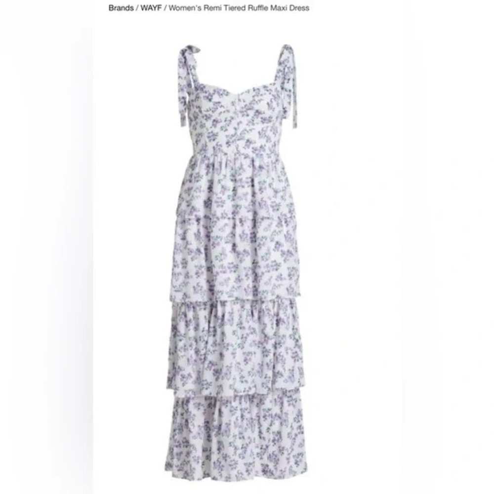 Wayf White & Lavender Maxi Dress with Purple Ditsy Floral Print - Picture 5 of 6